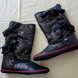 NEW Women's Sequin Black Sugar Slipper Boots Size 8